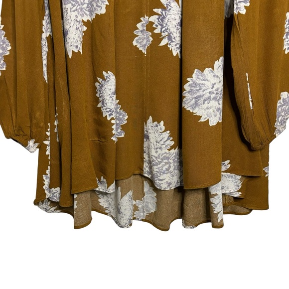 FREE PEOPLE Floral Oversized Swing Tunic Top M w/Pockets Brown Lilac White - Picture 3 of 9